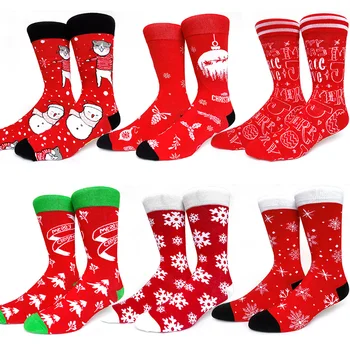 6 Чифта/лот Нов 2021 Коледна серия от Мъжки Чорапи Смешно Щастливи Мультяшные мъжки Дългите Коледни чорапи с Увреждания Дядо Коледа Снегът се Сгъсти Памук