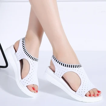 дамски ежедневни обувки мека лека дишаща плюс размера на корейски летни сандали на равна подметка обувки за жени широка