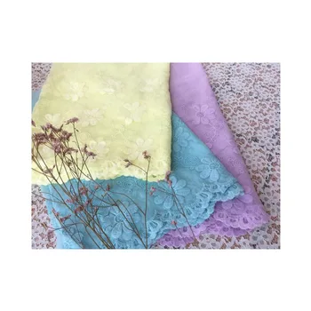 Жълт/лилав/син тънка мрежа в памучна бродерия дантелени дрехи аксесоари, дантела с ширина 40 см