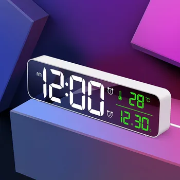 Led Цифров Алармен Часовник за Спални Маса Цифров Повторение Електронни USB Настолни Огледално Часовник Декорация на дома плот