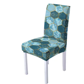 Мрамор Калъф за стол за трапезария 3D Шестостенния разпечатки от ликра с цветен модел Калъфи за столове за всекидневна Вечерни Коледна украса