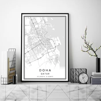 ДОХА, Катар карта на града печат на плакат платно стенно изкуство
