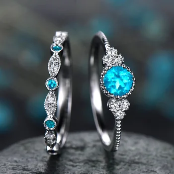 2018 de lujo verde azul piedra anillos de cristal para mujer Color plata Цирконий boda anillo de compromiso joyería ..