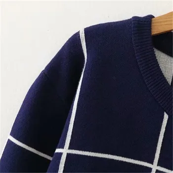 Пуловер Плюс размера за Жените Есента и Зимата са Подходящи За Дебелата Дама да Носят Карирани Пуловер Хлопчатобумажный Пуловер Пуловер с Високо Качество