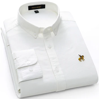 Висококачествена Бяла Оксфорд мъжка риза от дебел Плат от чист Памук с Дълъг Ръкав Обикновена Засаждане Модерен Дизайн