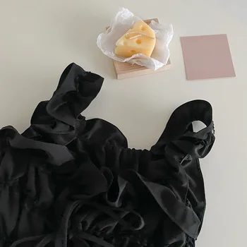 2021 Есента дизайн Y2k Съкратен върховете Дамски Корейската мода Черен Комплект от 2 теми Дамски лейси тънка блуза с дълъг ръкав Реколта Ежедневни риза