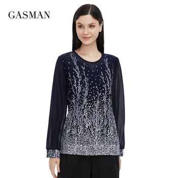 GASMAN 2021 Нови летни дамски блузи с винтажным принтом, дантелен топ с кръгло деколте, дамска мода, ризи с ръкави 3/4, плюс размер 7xl 0821
