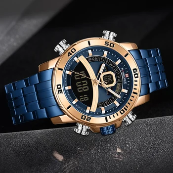 NAVIFORCE Луксозни Бизнес Ръчни часовници Спорт Цифрови часовници с хронограф, за мъжки Кварцов часовник от неръждаема стомана Relogio Masculino