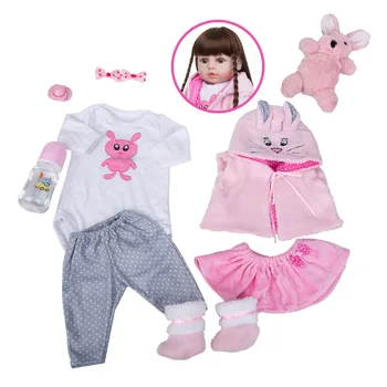 48 СМ Кукла Baby Reborn Силиконово тяло Реалистична Кукла Принцеса с плюшени играчки Заек за момичета Подаръци за рожден Ден за деца