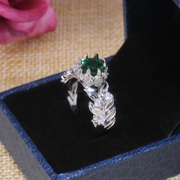 Луксозни Сватбени пръстени с шарени пера Huitan За жени с Ослепителен зелен Кубическим Цирконий, каменна зубцом, Оправленным в Дамско бижу пръстен