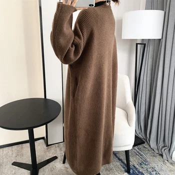 [ИАЛ] Голям е Размерът на Дълга вязаный жилетка Пуловер свободно намаляване с V-образно деколте и дълъг ръкав За жени Нова мода Прилив на Есен Зима 2022 1DA706