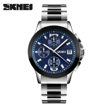 SKMEI 9126 Луксозни часовници е от неръждаема стомана Мъжки Бизнес Ежедневни кварцови часовници Спортни Хронометри Водоустойчив мъжки ръчни часовници, Нови