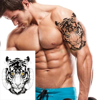 Водоустойчив временна татуировка Стикер ревущая главата на вълк, птица, животно, цвете татуировка на черна флаш татуировка фалшиви големи татуировки за мъже и жени