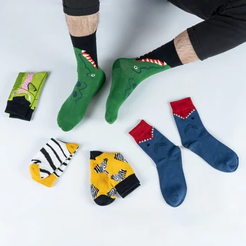 1 Чифт мъжки чорапи Памук забавни чорапи за екипажа Мультяшные животни Дамски унисекс Модни улични шарени маслени печат Проверки Нестандартен Подарък