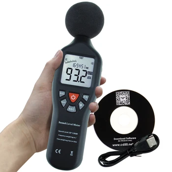 30 db-130дБ Прецизно измерване Компактен Професионален Измерител на нивото на звука с Функция за запис на данни и дисплей с подсветка