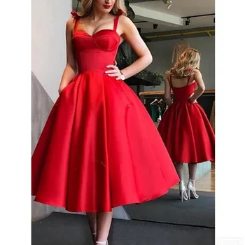Прости червени коктейлни рокли 2020 с V-образно деколте на спагети презрамки Къси рокли за бала Vestidos De Gala Дамски официални абитуриентски рокли
