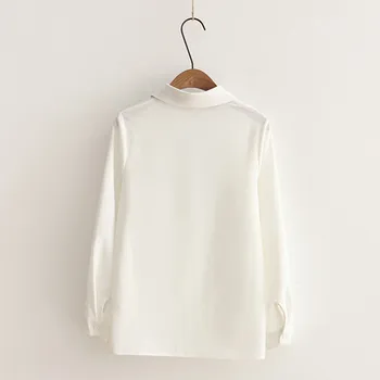 2017 Есенна бяла блуза с бродерия и завързана с лък отложным яка, японски женски ризи Kawaii, Тениски, Потници, Ново записване T79615A