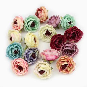 HUADODO 10 бр. 4 см Изкуствени глави цветове камелия Изкуствени цветя на божур за сватбена украса на дома САМ Фалшиви цветя