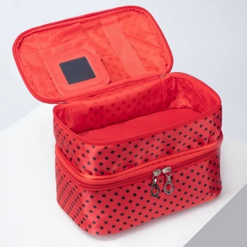 Косметичка, 2 отделения с цип, с огледало, червени / черни Чанти и калъфи За багаж със специално предназначение