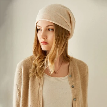 Натурална мека козе кашмир вязаная дамска зимна шапка Однотонная дамски Нова мода Ежедневни шапка Топла шапка за момичета