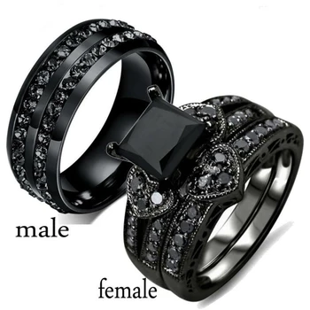 Модерен Мъжки/женски Черни пръстени Прост пръстен от неръждаема стомана с цирконии, Мъжки пръстен, Романтични кристали, на сърцето, на Набор от женски пръстени, подарък за участието