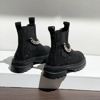Блестящ дамски обувки с кристали 2021 г. Нови дамски ботильоны на платформа в стил пънк Студентски сладък модни обувки Martin Botines Mujer