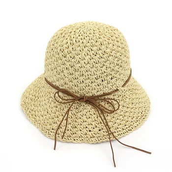 Високо Качество на Корейски Стил За жени Лято Ръчно изработени Плетива на една кука Сламени Шапки от слънцето Кухи Плажна шапка Дамски шапка-кофа Сгъва шапка от слънцето GH-524