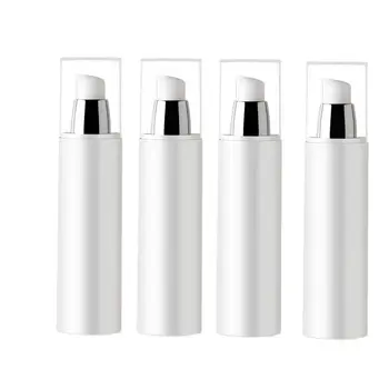 100 МЛ бяло пластмасов безвоздушная бутилка със сребърен прозрачен капак за серум /лосион/емулсия/основи/козметични опаковки