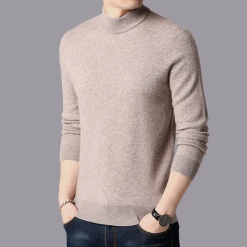 2021 новият есенно-зимния вязаный пуловер с висока яка за мъже дебели топли пуловери чист цвят zde2744