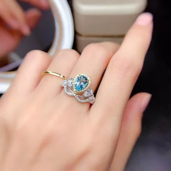 Естествено швейцарско пръстен със син топаз S925 сребро със сини скъпоценни камъни, популярни женски бижута, бижута