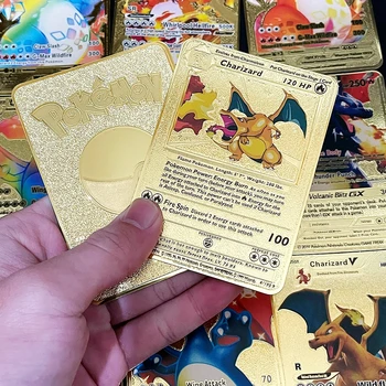 54 бр. Pokemon Gold Фолио Пакет от Карти Метал Английски VMAX GX Златни Карти в Кутията Колекция от игри Charizard Карта Детски Играчки Коледен подарък