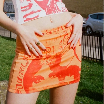 90-те Реколта пола-молив с графичен принтом Y2K Козметична Инди-мини пола Дамска лятна Harajuku Готическата облегающая градинска дрехи за момичета