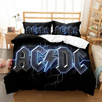 AC DC Музика 3D Комплекти легла Черно одеяло Пухени Единична Дизайн Дизайнерско Спално бельо, Модни олекотена завивка