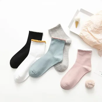 5 Двойки Корейски прекрасни едноцветни женските чорапи с тучни поля Японски Kawai Нови чорапи носочные изделия за момичета Цветни памучни дамски чорапи Harajuku