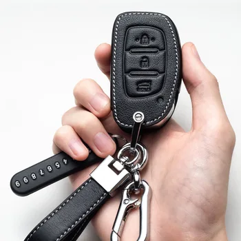 Кожен Калъф за ключове от колата Защитна чанта за Hyundai iX20 I30, IX35 I40 Ix25 Tucson Verna Sonata Ключодържател Ключодържател