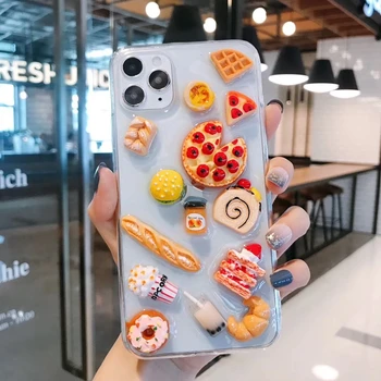 Tfshining Сладък 3D Пица Ягодово Торта Епоксидни Калъф за телефон за iPhone 11 X XS MAX Xr 7 8 Plus SE 2020 12 Pro Max Macaron Калъф
