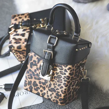Дамски чанта от изкуствена кожа с леопардовым принтом, малка кутия, опаковка, нитове, торбичка, чанта на рамото, дамски чанти-незабавни посланици