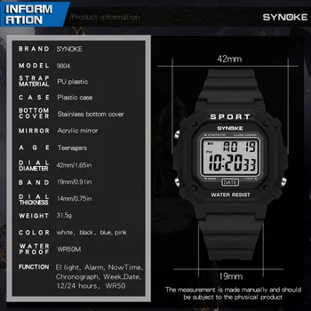 SYNOKE Военни Модерен мъжки часовник Цифров часовник на 50 М Водоустойчивост Спортни часовници, Електронни часовници за мъже Reloj Hombre