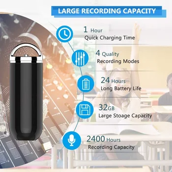 32 GB Диктофон с гласово 2400 Часа Контролни способността Ключодържател Аудиозапис е Подходящ за лекции и срещи 2021 НОВА