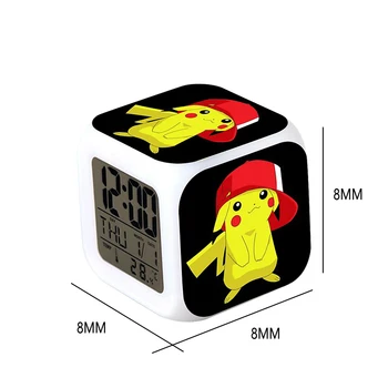 Pokemon Будилник LED Цифров Часовник 7 Цвята Промяна на Светлината Нощ Светещи Детски Настолни Часовници Детски Подарък за Деца