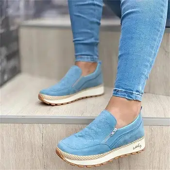 2021 Нова дамски обувки Модерен тенденция Индивидуалност Плътен цвят Изкуствена велур Страничният цип на равна подметка на Платформа Удобни Ежедневни обувки