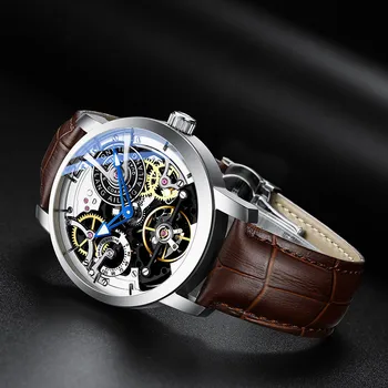 AILANG Модерни Водоустойчиви Мъжки механични часовници с автоматично турбийоном Скелет с куха шестерней Мъжки Механични механични часовници Мъжки часовници