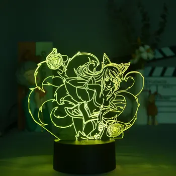 Девятихвостая Лисица 3D Лампа Топла Игра Лигата на Легендите Герой Ари Унг Светлини Сладък Декор Led Лампа Детска Игра Подарък Художествен Светлина