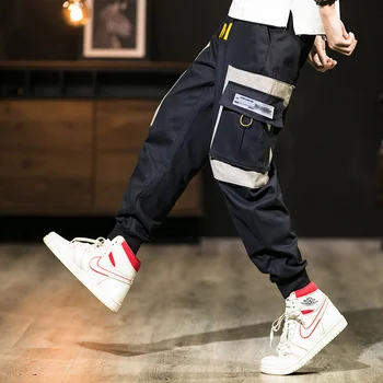 Градинска облекло Панталон-карго Мъжки Плюс Размера на Хип-Хоп Странични джоба Ежедневна Топла Разпродажба Свободни Черни Спортни Панталони 2020 Новата Гореща Разпродажба