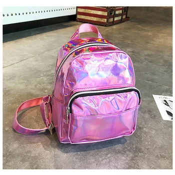 Розово Модерен Лазерен Раница, Дамска чанта за момичета Холографски раница за Малкия Размер на тийнейджърките от Ежедневните училищни чанти