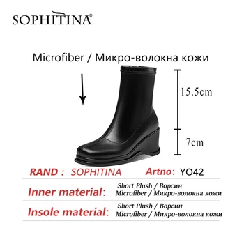 SOPHITINA Дамски ластични Ежедневни обувки на равна платформа, Плюс Размера на 34-43 Кожени обувки с квадратни пръсти на танкетке Модни дамски ботильоны YO42