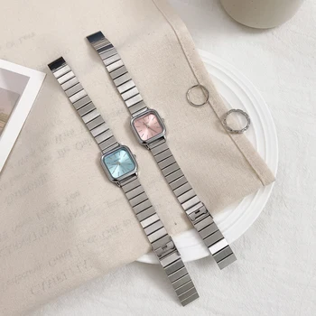 Модни дамски сребърни часовници Квадратен Дизайн Реколта дамски ръчен часовник от неръждаема стомана Ежедневни дамски кварцов часовник Reloj Mujer