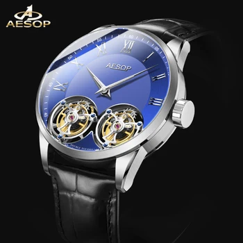 Aesop Лимитированная серия Часовници с двойно турбийоном За мъже Луксозна марка Механични сапфировые часовници Мъжки montre homme 2021