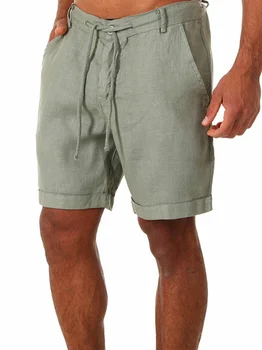 Летни къси панталони, Мъжки Панталони с завязками с висока талия Градинска Ежедневни мъжки дрехи Обикновена свободни леки къси панталони