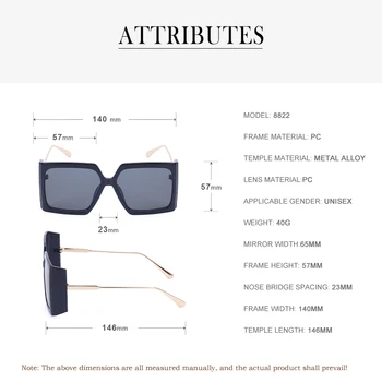Извънгабаритни квадратни слънчеви очила За жени 2021 Луксозна марка Реколта Метални Слънчеви очила в голям рамки за жени Модни нюанси Очила с UV400